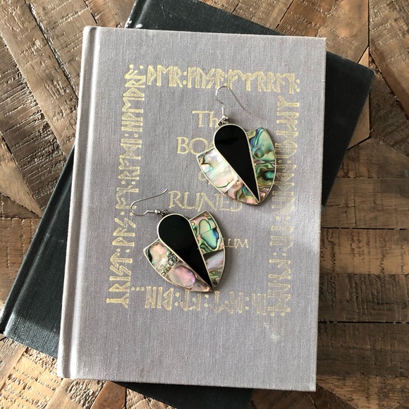 Alpaca Mexico Silver Abalone Onyx Fan Earrings